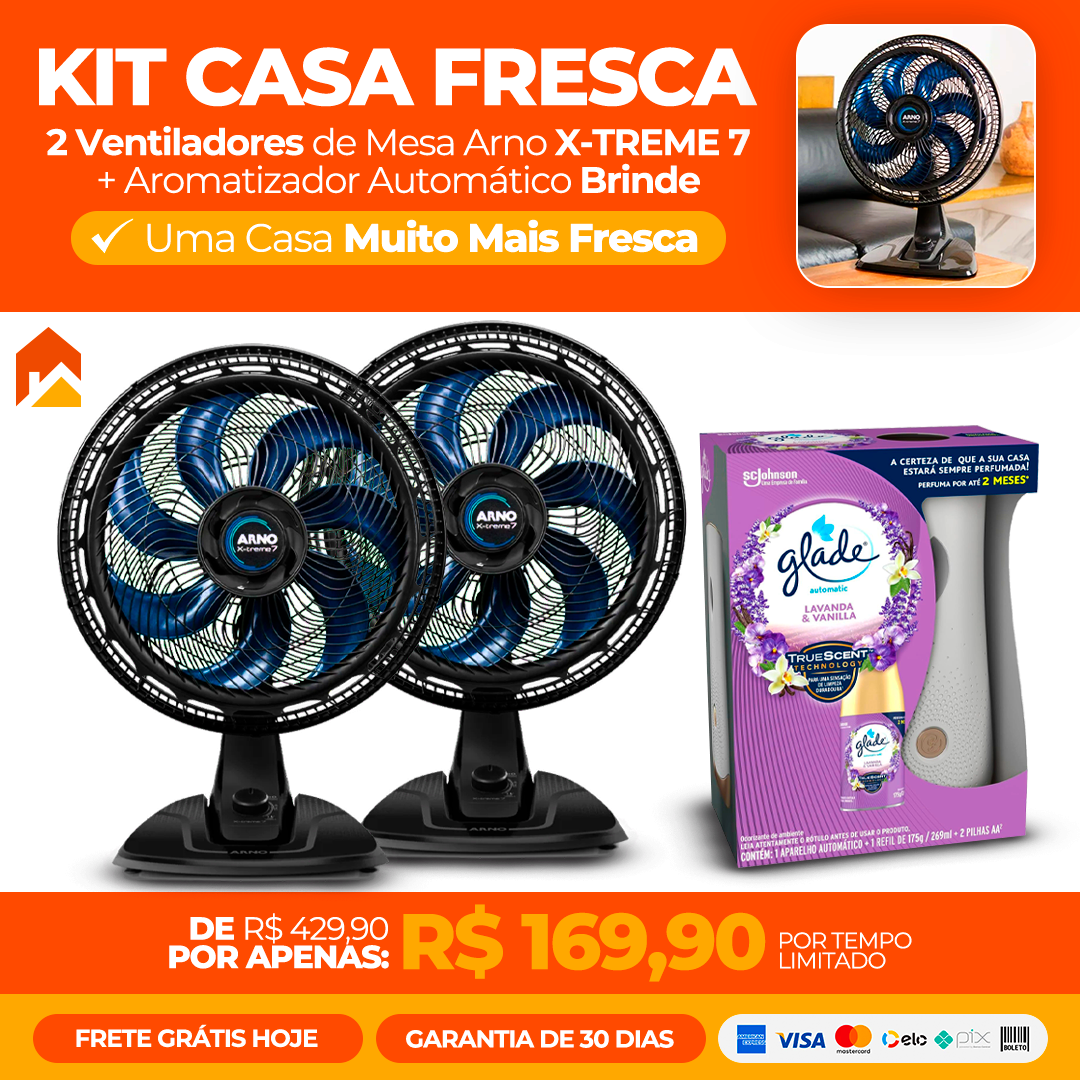 Kit Casa Fresca - 2 Ventiladores de Mesa + 1 Aromatizador Automático De Brinde