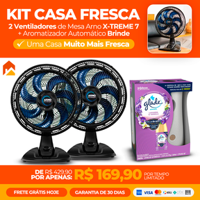 Kit Casa Fresca - 2 Ventiladores de Mesa + 1 Aromatizador Automático De Brinde