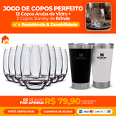 Jogo de Copos Perfeito com 12 Copos Aruba de Vidro + 2 Copos Stanley de Brinde